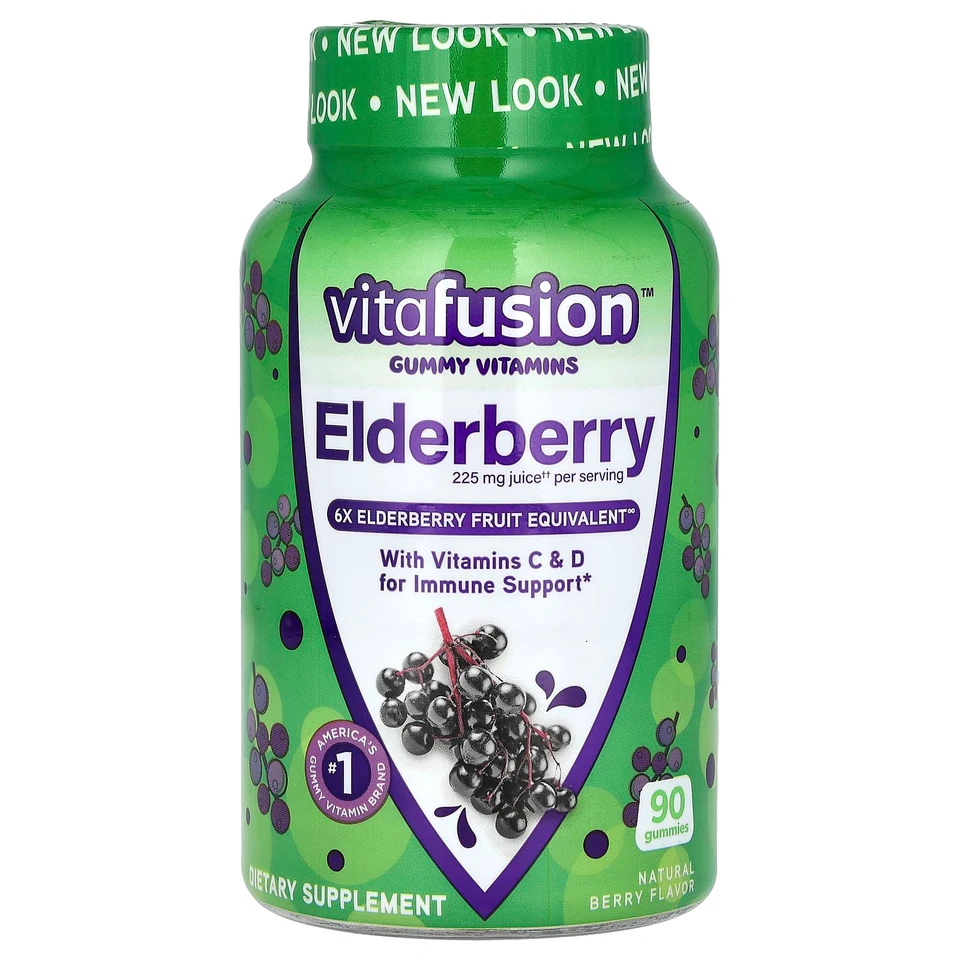 Бузина VitaFusion Gummy Vitamins with Vitamins C & D Natural Berry, Elderberry with Vitamins C & D, Natural Berry, 90 жевательных пастилок