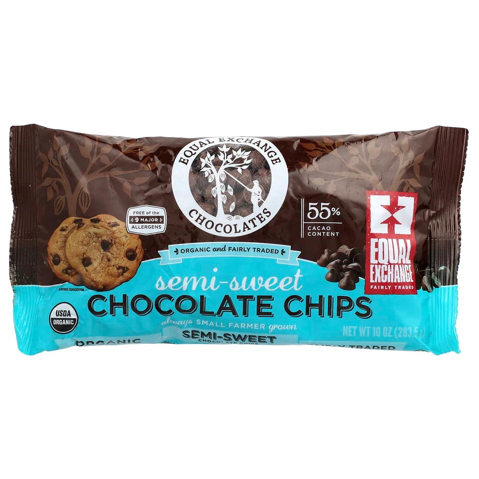 Шоколадные капли Equal Exchange Organic Semi-Sweet 55% Cacao, Chocolate Chips, 283.5 г