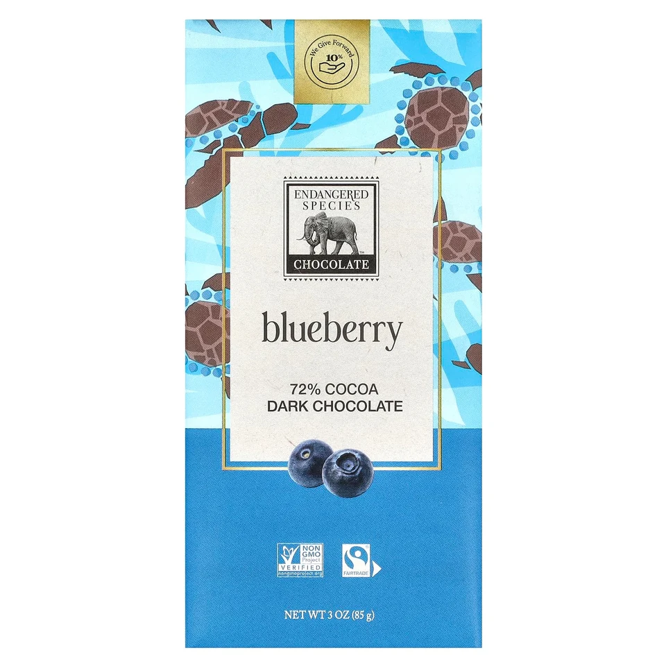 Темный шоколад Endangered Species Chocolate Blueberry 72% Cocoa, 85 г