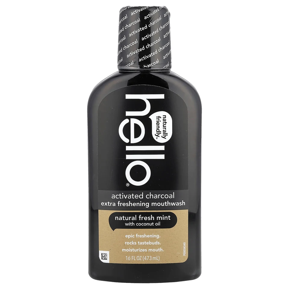 Ополаскиватель для полости рта Hello Activated Charcoal Extra Freshening Natural Fresh Mint, 473 мл