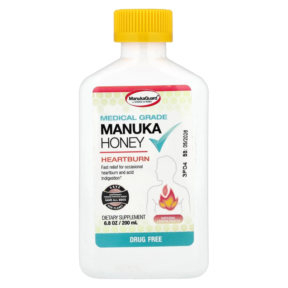Мёд ManukaGuard Medical Grade Manuka, Natural Lemon Peach, 200 мл