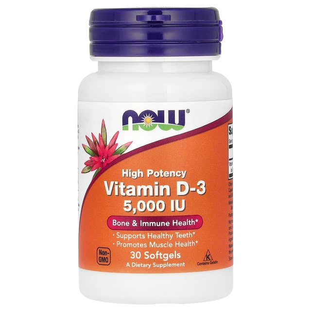 Витамин D3 NOW Foods High Potency, 5000 МЕ, 30 мягких капсул