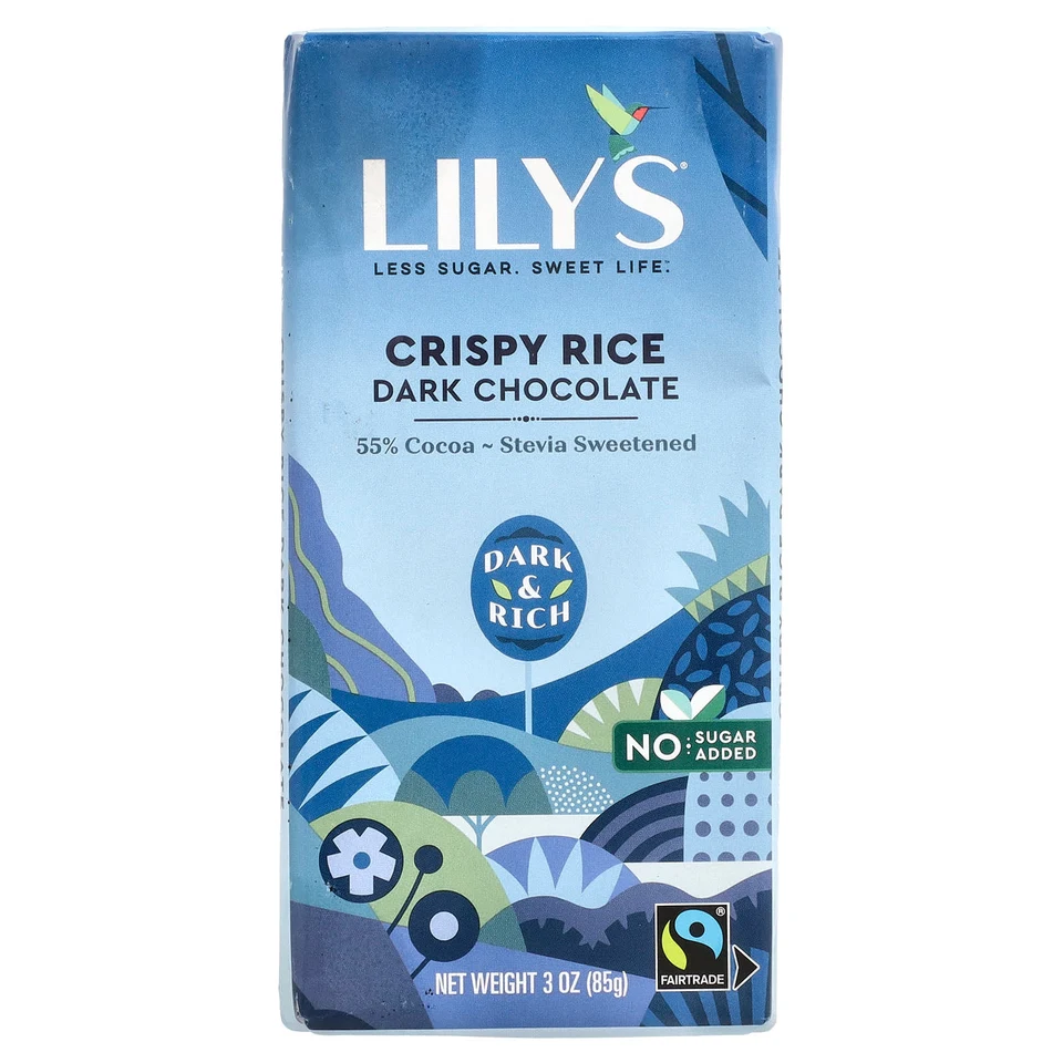 Темный шоколад Lily's Sweets Crispy Rice 55% Cocoa, Dark Chocolate Bar, 85 г, батончик