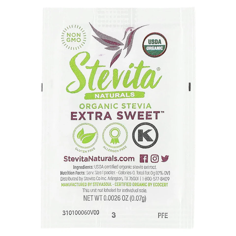 Стевия Stevita Naturals Naturals Organic Extra Sweet, 50 саше, 3.75 г, саше