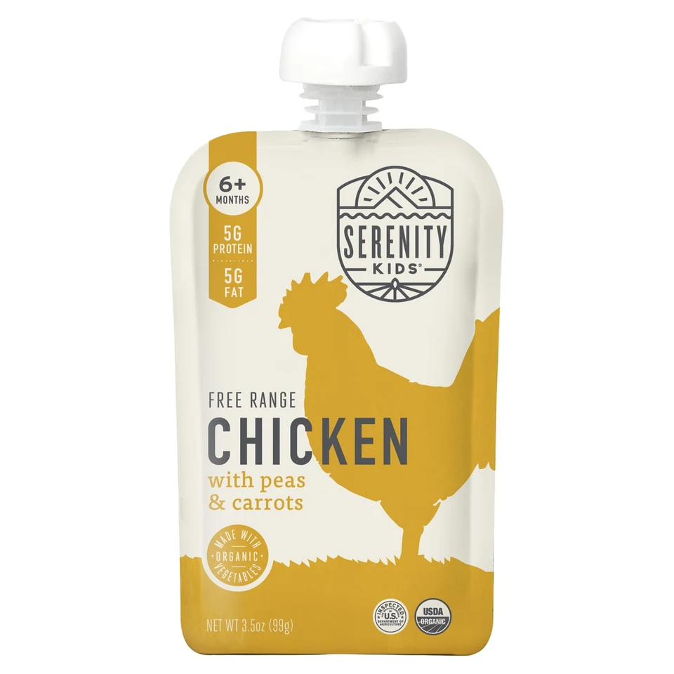 Детское питание Serenity Kids, курица, горошек и морковь, с 6 месяцев, 99 г