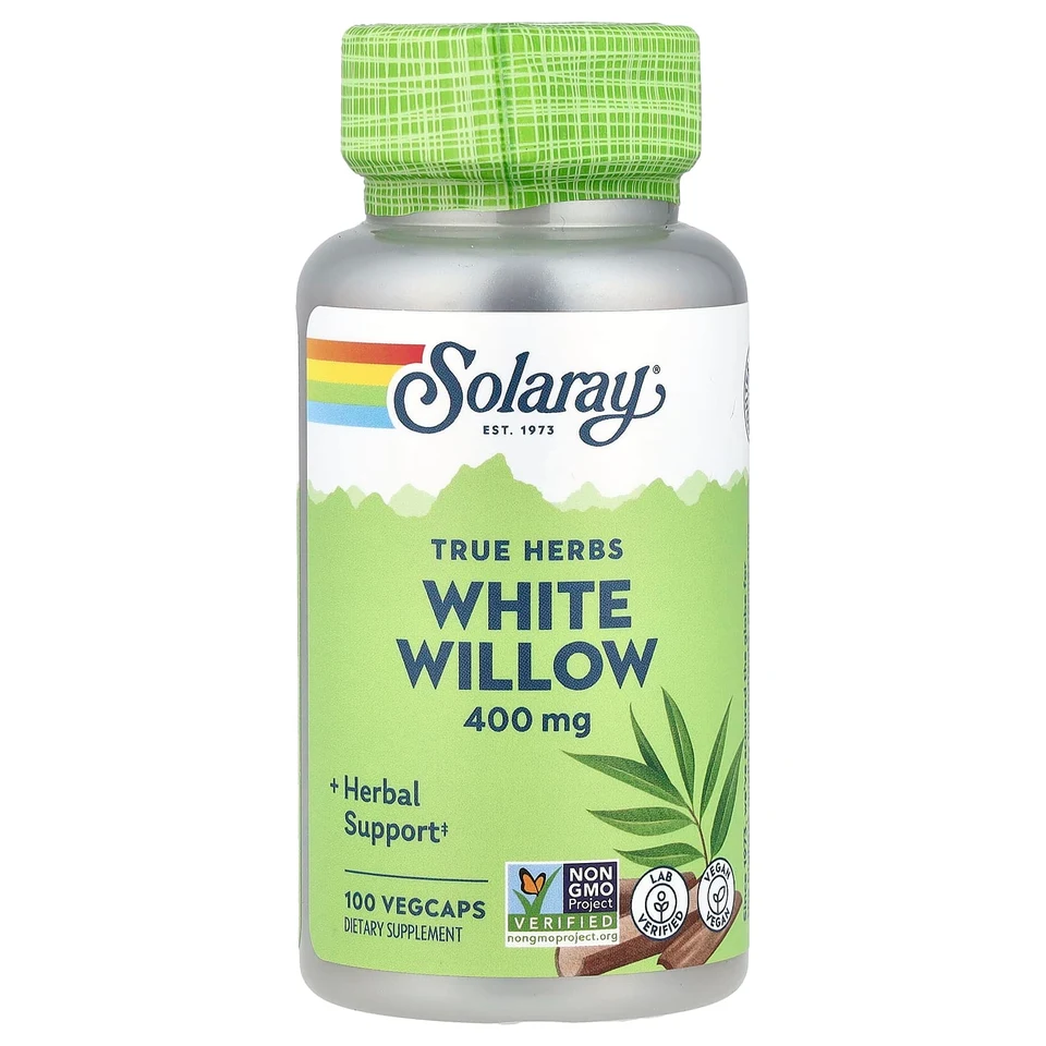 Экстракт коры белой ивы Solaray True Herbs, 400 мг, 100 растительных капсул