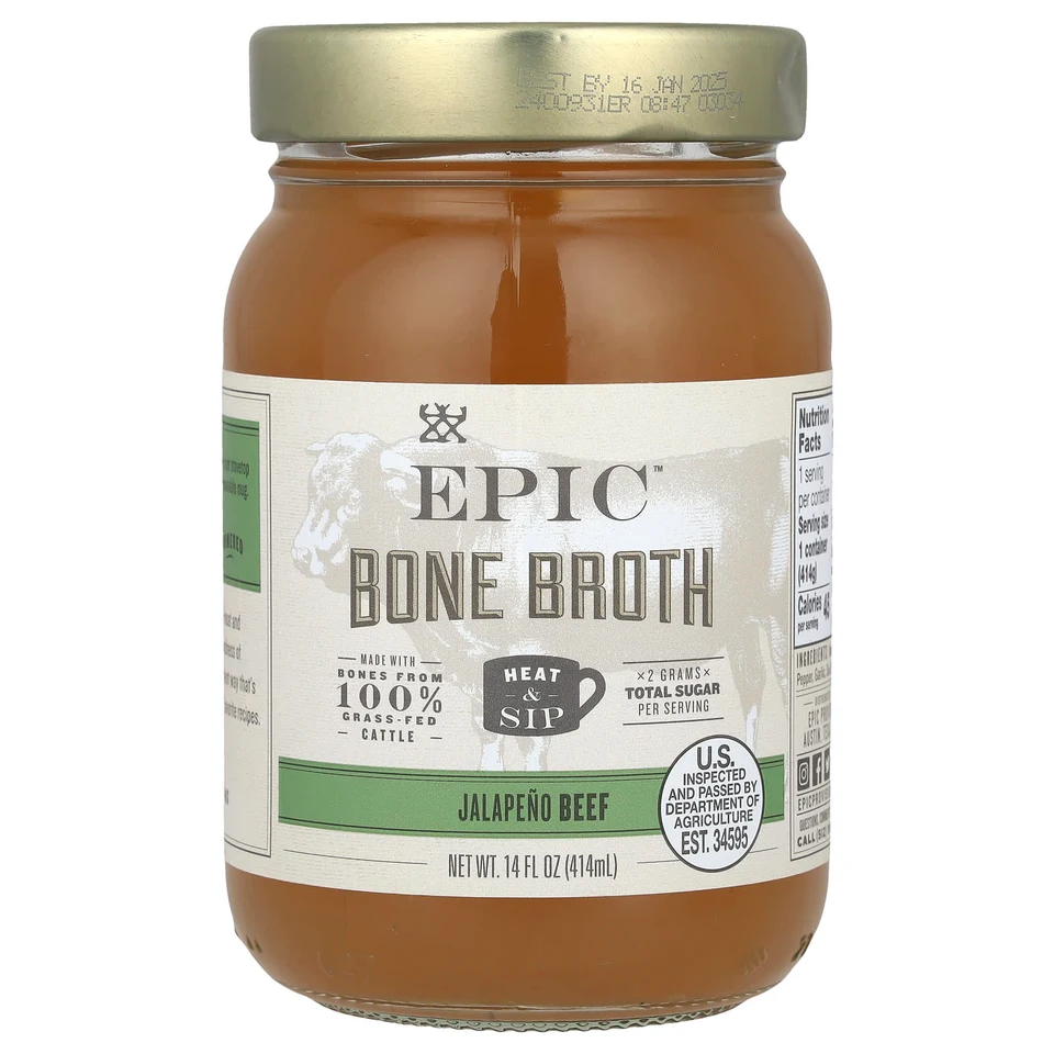 Костный бульон Epic Bar Jalapeno Beef, говяжий с халапеньо, 414 мл