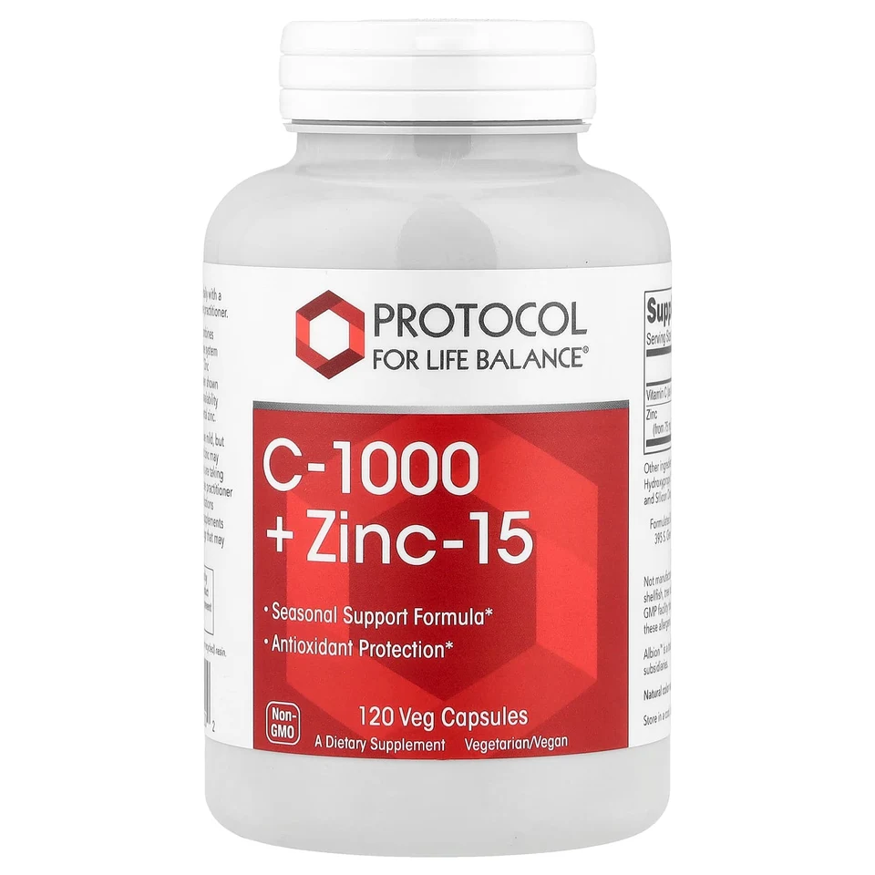 Цинк Protocol for Life Balance C-1000 -15, 120 растительных капсул