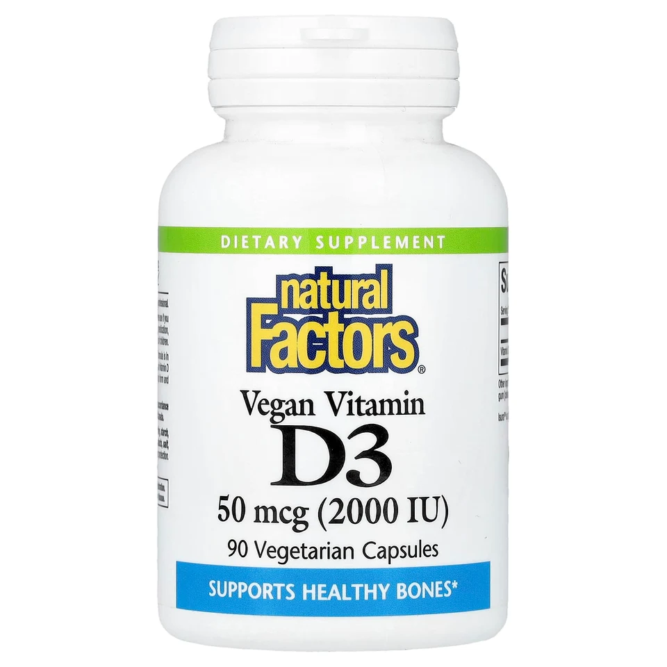 Витамин D3 Natural Factors Vegan, 50 мкг (2000 МЕ), 90 растительных капсул