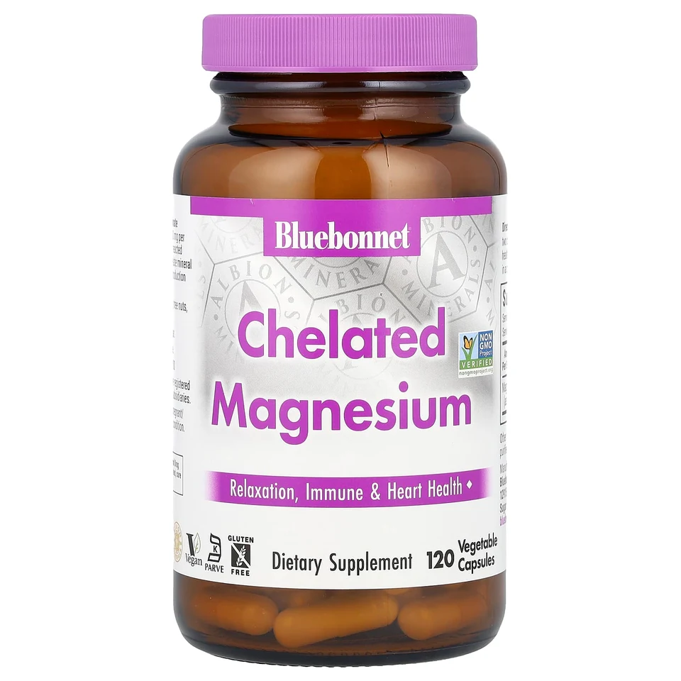 Магний Bluebonnet Nutrition Chelated, 100 мг, 120 растительных капсул