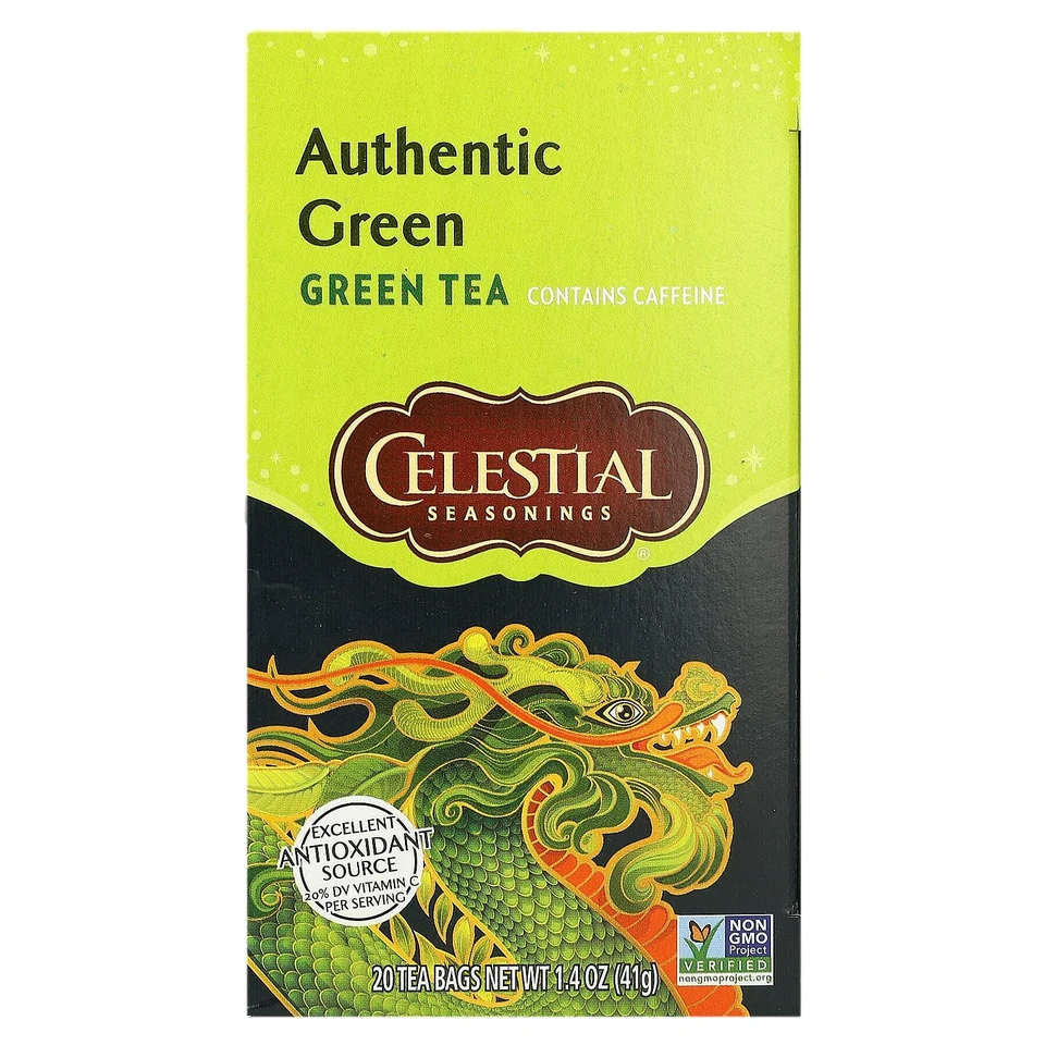 Чай Celestial Seasonings Authentic Green, 20 чайных пакетиков, 41 г, чайные пакетики