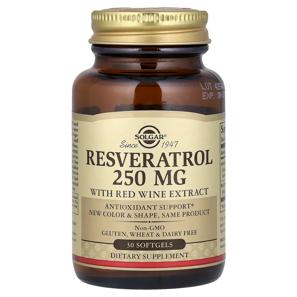 Ресвератрол Solgar With Red Wine Extract, 30 мягких капсул