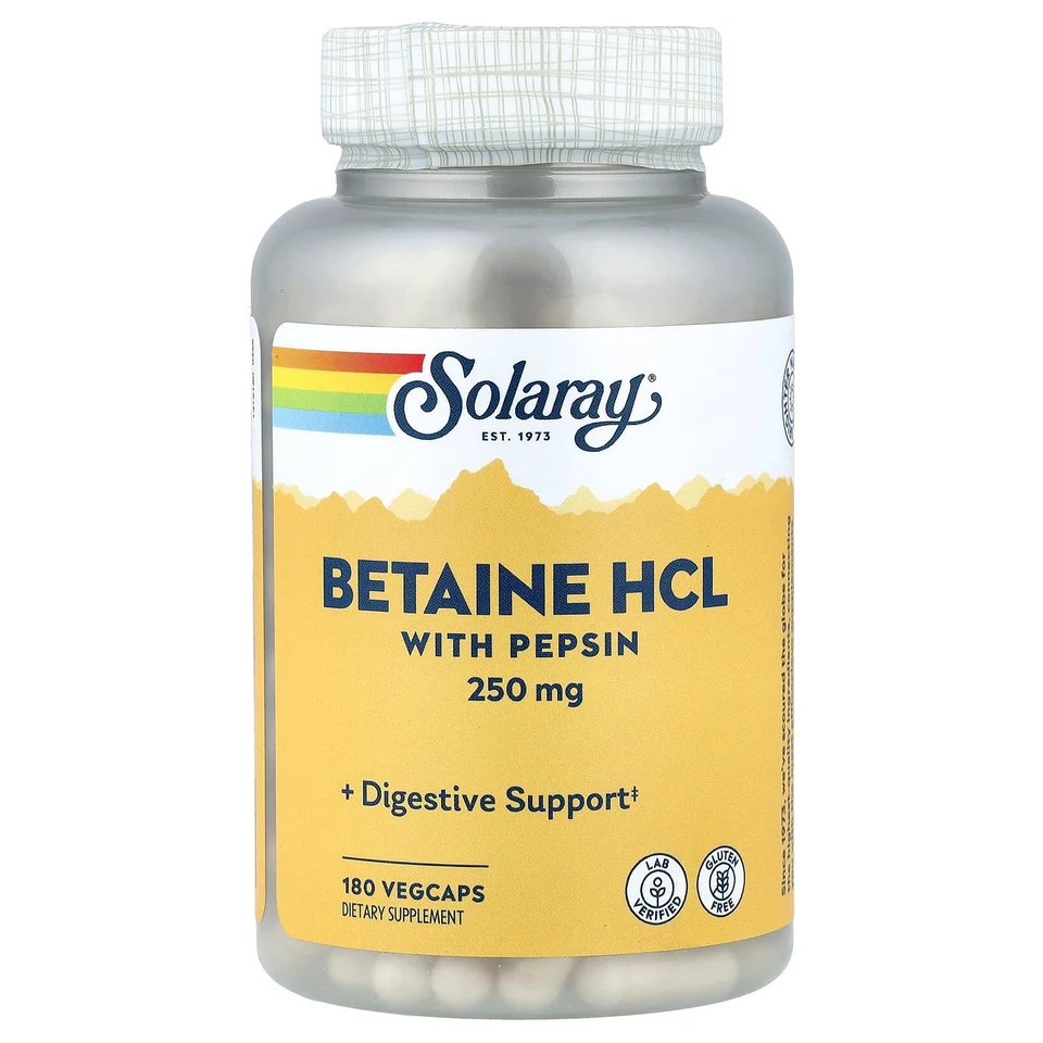 Бетаин HCl Solaray with Pepsin, 180 растительных капсул