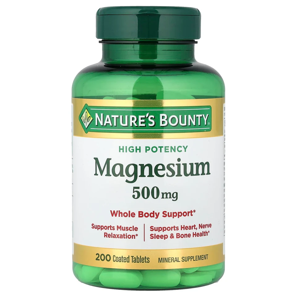 Магний Nature's Bounty High Potency 200 Coated Tablets, 500 мг, таблетки