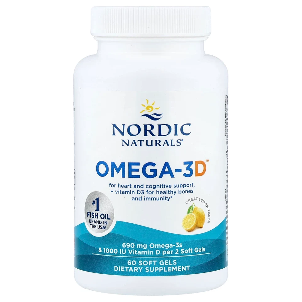 Омега-3 с витамином D Nordic Naturals Omega-3D™, вкус «лимон», 60 мягких капсул