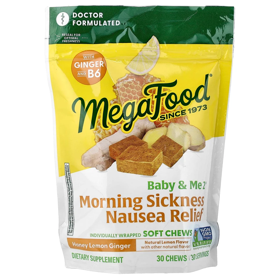 Имбирь MegaFood Baby & Me2® Morning Sickness Nausea Relief Honey Lemon, 30 Chews, жевательные добавки