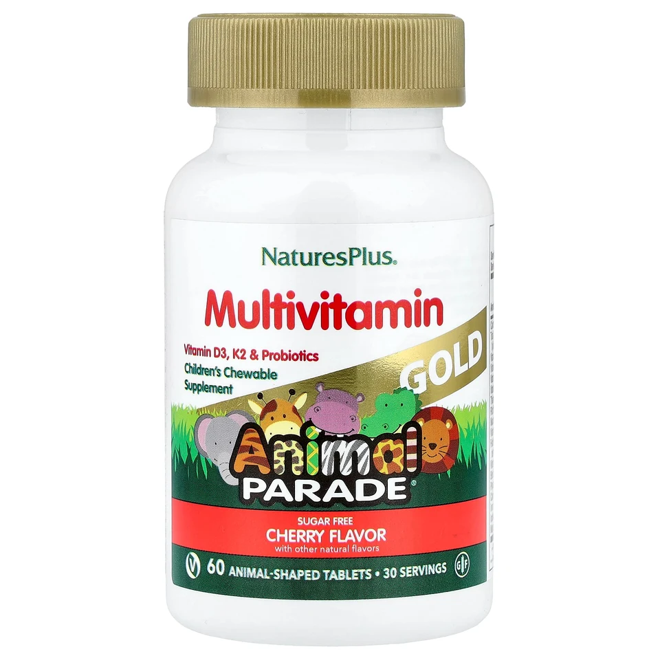 Детские жевательные мультивитамины NaturesPlus Animal Parade® Gold, вкус «вишня», 60 жевательных таблеток в форме животных