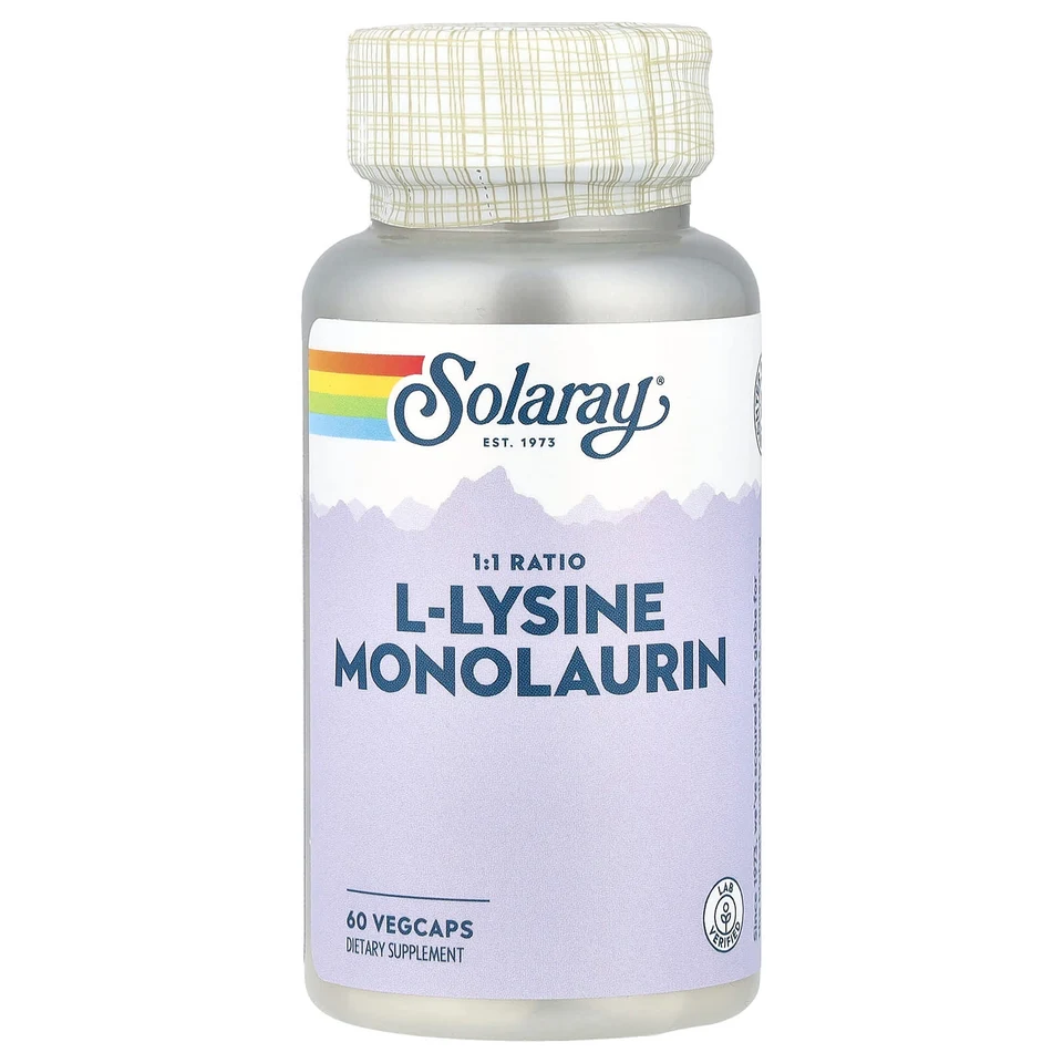 L-лизин Solaray L-Lysine Monolaurin 1:1 Ratio, 60 растительных капсул