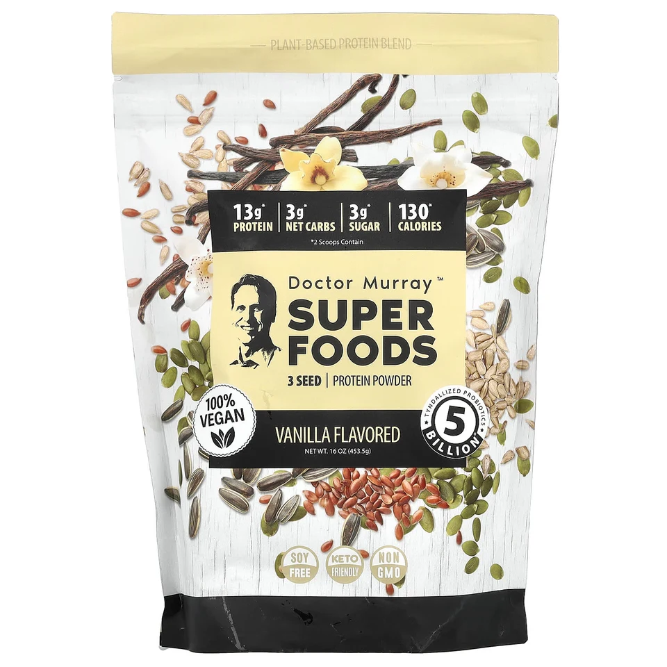 Протеиновый порошок Dr. Murray's Super Foods 3 Seed Pumpkin Flax Sunflower, вкус «ваниль», 453.5 г