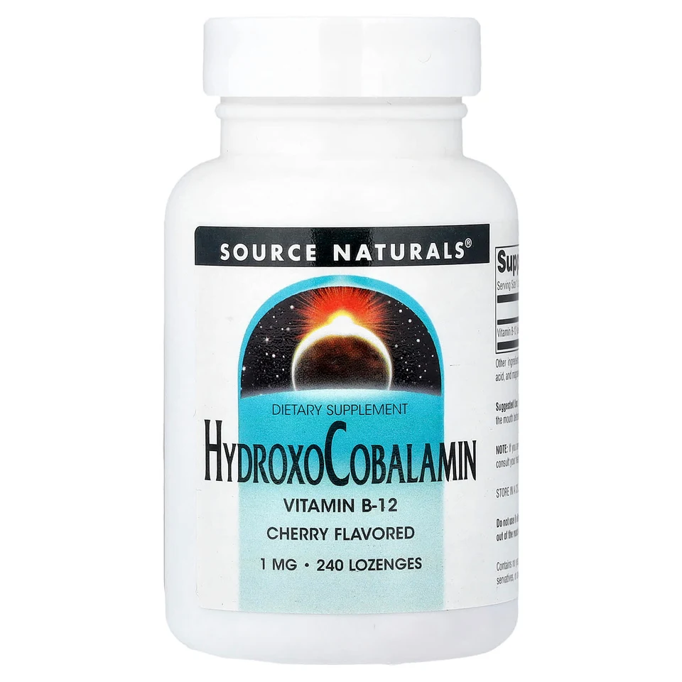 Гидроксокобаламин (витамин B12) Source Naturals Cherry, 240 Lozenge, 1 мг, пастилки
