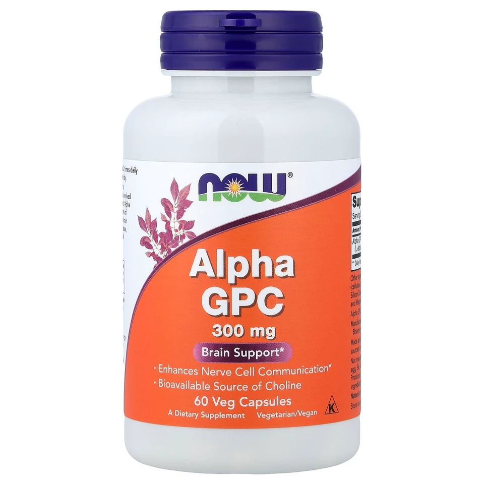 Альфа-GPC NOW Foods, 300 мг, 60 растительных капсул