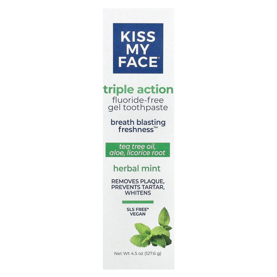 Зубная паста Kiss My Face Triple Action Fluoride-Free Gel Herbal Mint, 127.6 г, гель