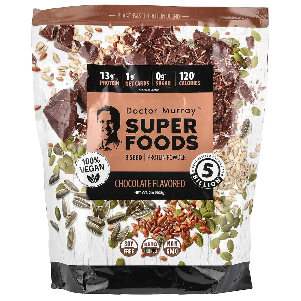 Протеиновый порошок Dr. Murray's Super Foods 3 Seed Pumpkin Flax Sunflower, вкус «шоколад», 908 г