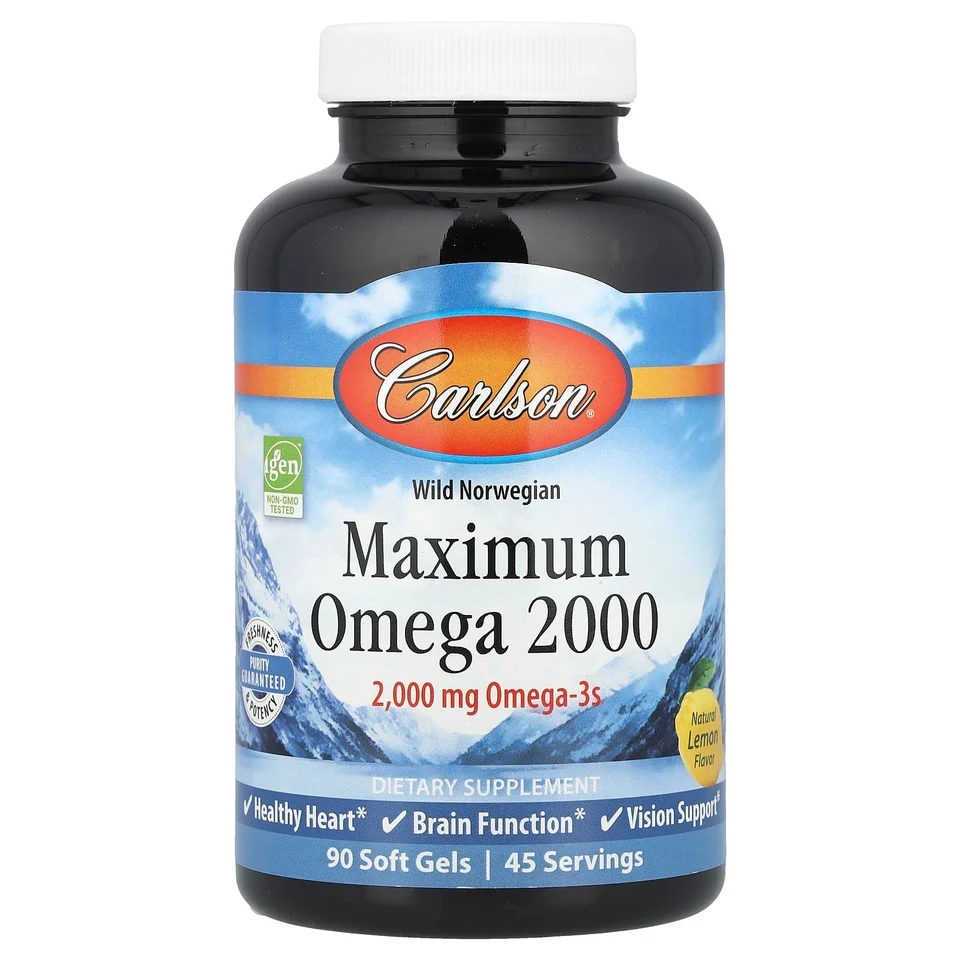 Гель Carlson Wild Norwegian Maximum Omega 2000, вкус «натуральный лимон», 1000 мг, 90 мягких капсул