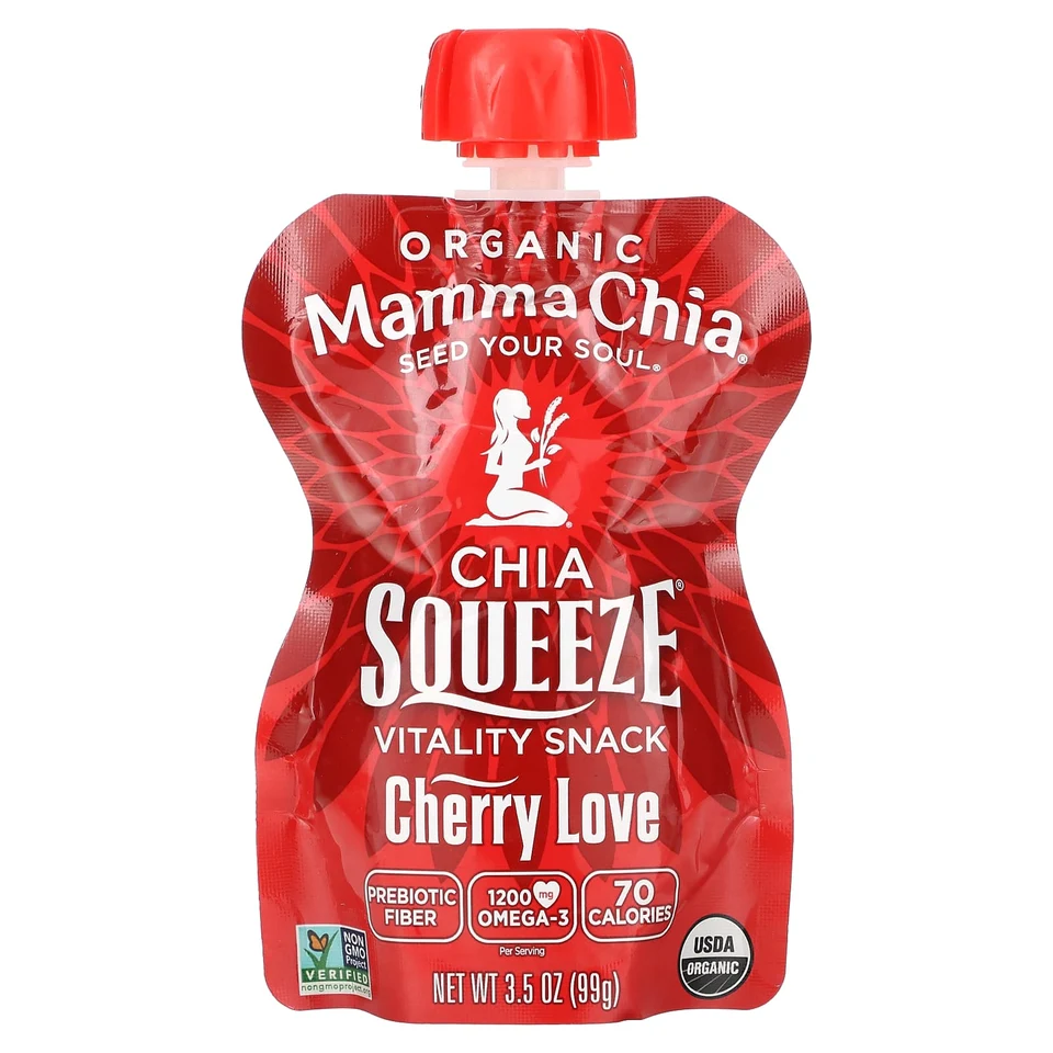 Снек Mamma Chia Organic Chia Squeeze Vitality 8 Squeezes, Cherry Love, 99 г