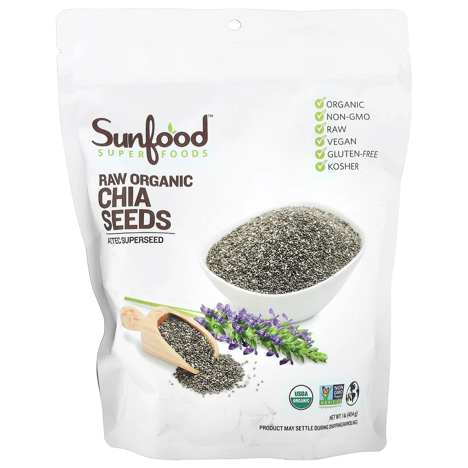 Органические семена чиа Sunfood Raw, 454 г