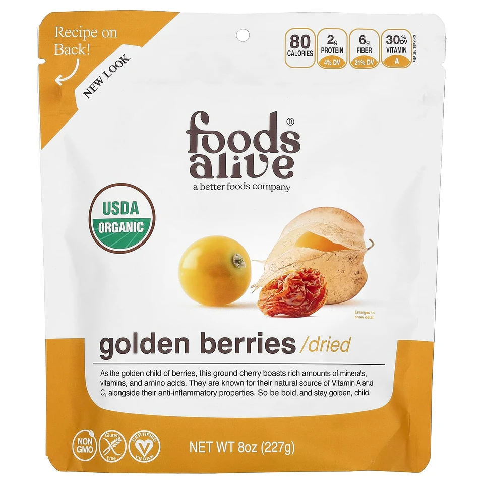 Сушёные ягоды физалис Foods Alive Organic, Dried, 227 г