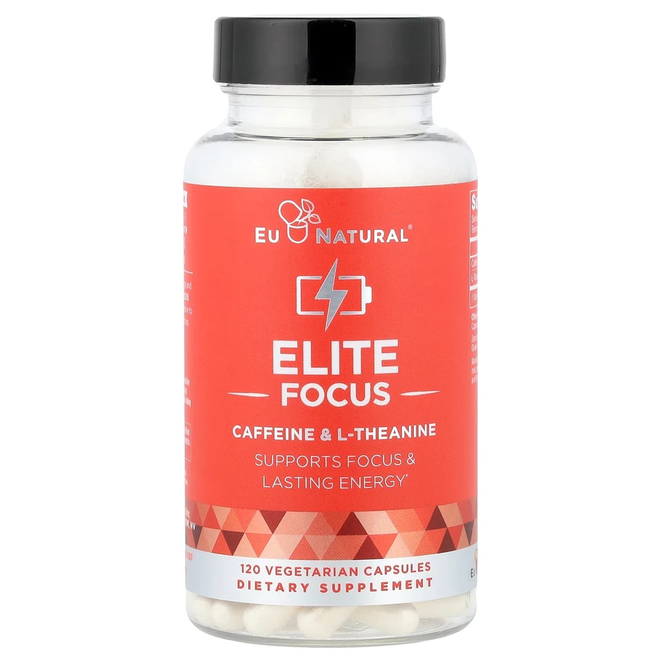 L-теанин Eu Natural Elite Focus Caffeine & L-Theanine, 120 растительных капсул