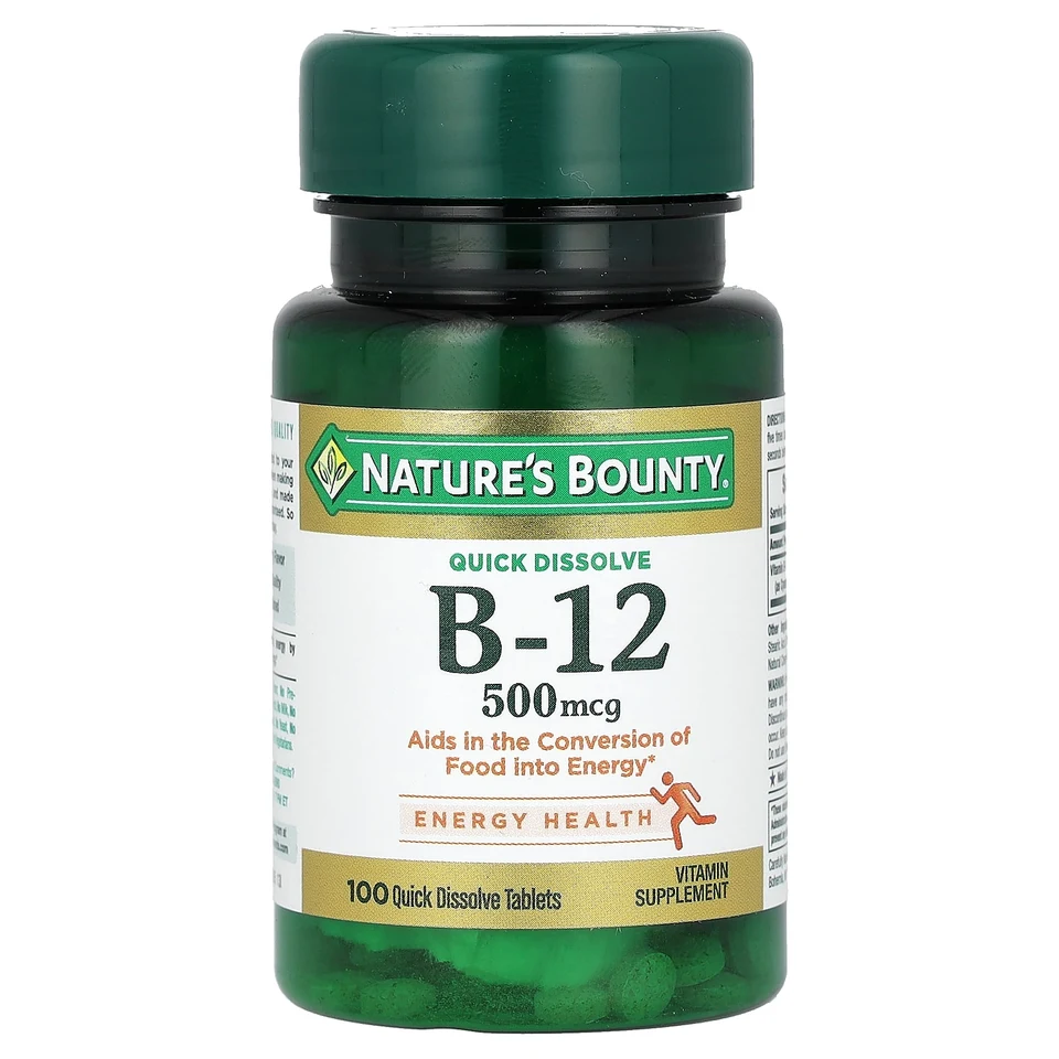 Витамин B12 Nature's Bounty 100 Quick Dissolve Tablets, вкус «натуральная вишня», 500 мкг, таблетки