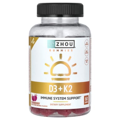 Витамин D3 Zhou Nutrition K2 Gummies, вкус Strawberry, 60 жевательных пастилок