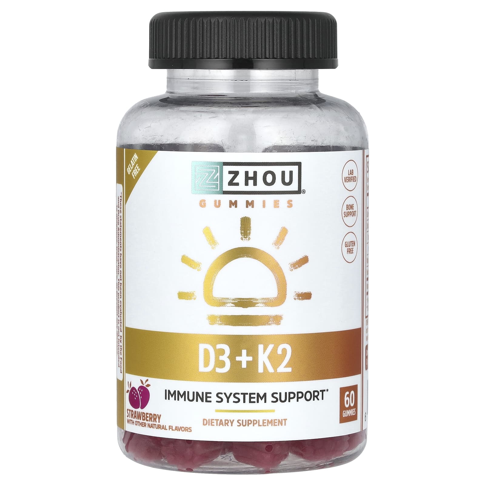 Витамин D3 Zhou Nutrition K2 Gummies, вкус Strawberry, 60 жевательных пастилок