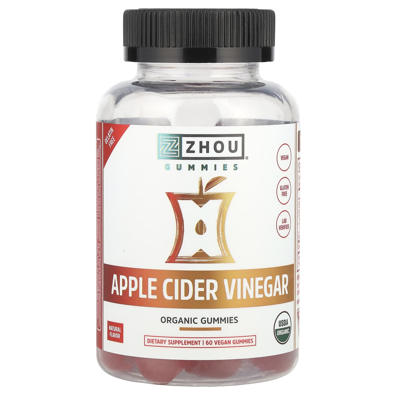 Яблочный уксус Zhou Nutrition Organic Gummies 60 Vegan Gummies, жевательные пастилки