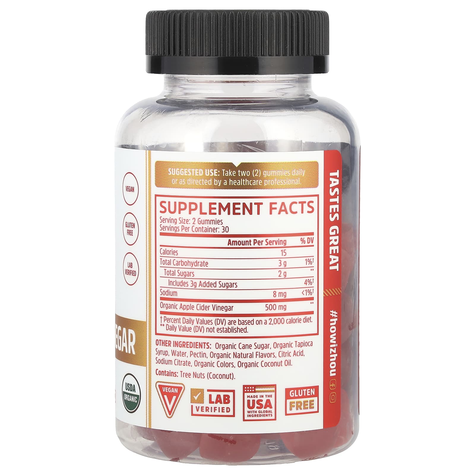 Яблочный уксус Zhou Nutrition Organic Gummies 60 Vegan Gummies, жевательные пастилки — фото 2