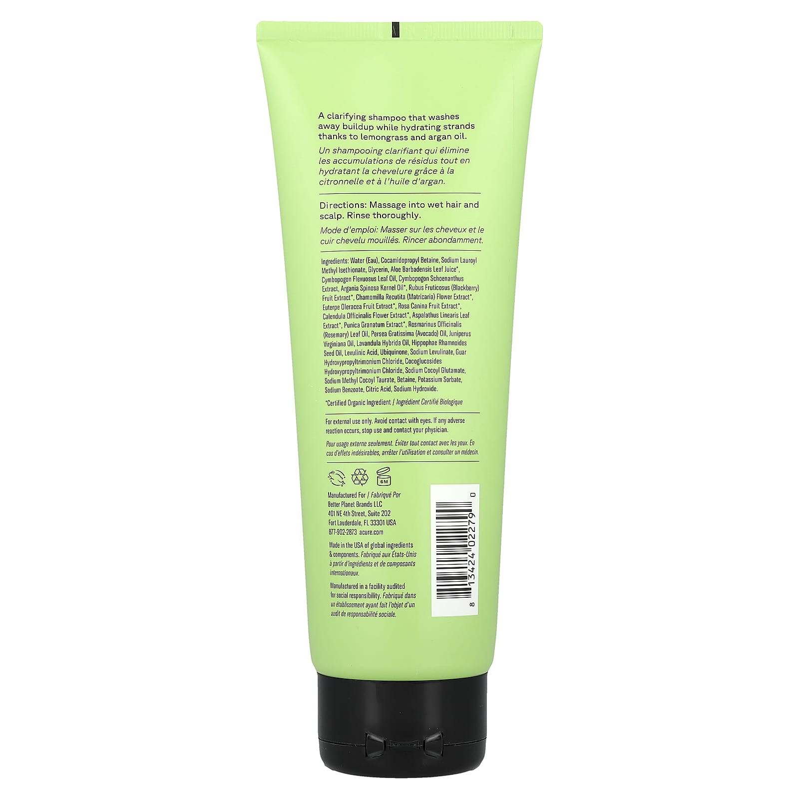 Аргановое масло ACURE Curiously Clarifying Shampoo, вкус Lemongrass & Argan Oil, 236 мл — фото 2