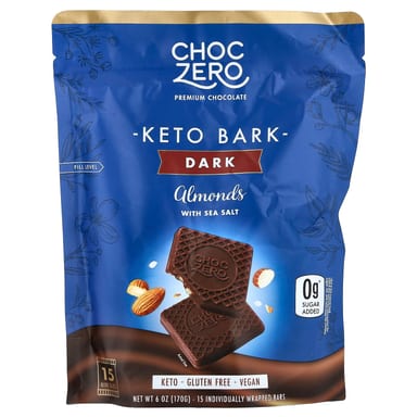 Темный шоколад ChocZero Keto Bark Almond With Sea Salt 15 Mini Bars, вкус Dark Chocolate, 170 г, батончик