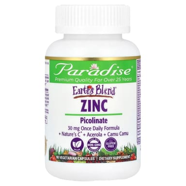 Цинк пиколинат Paradise Herbs Earth's Blend, 30 мг, 90 растительных капсул