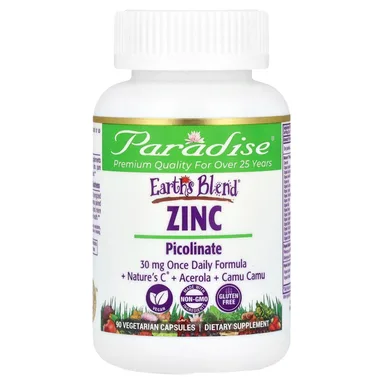 Фото товара: Цинк пиколинат Paradise Herbs Earth's Blend, 30 мг, 90 растительных капсул