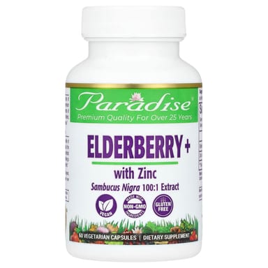 Бузина Paradise Herbs, вкус Elderberry+ with Zinc, 60 растительных капсул