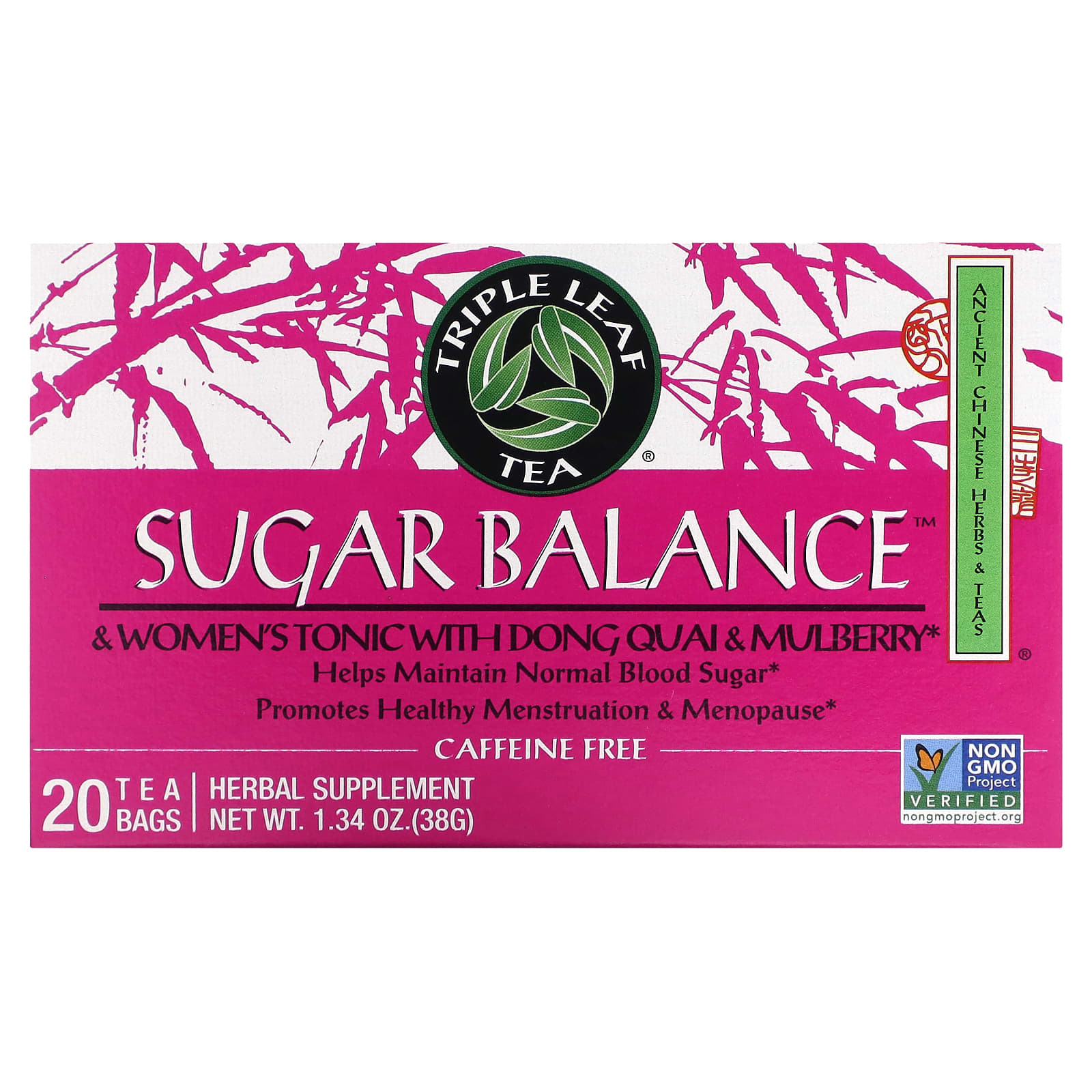 Чайные пакетики Triple Leaf Tea Sugar Balance 20, без кофеина, вкус & Women's Tonic with Dong Quai & Mulberry, 38 г — фото 2