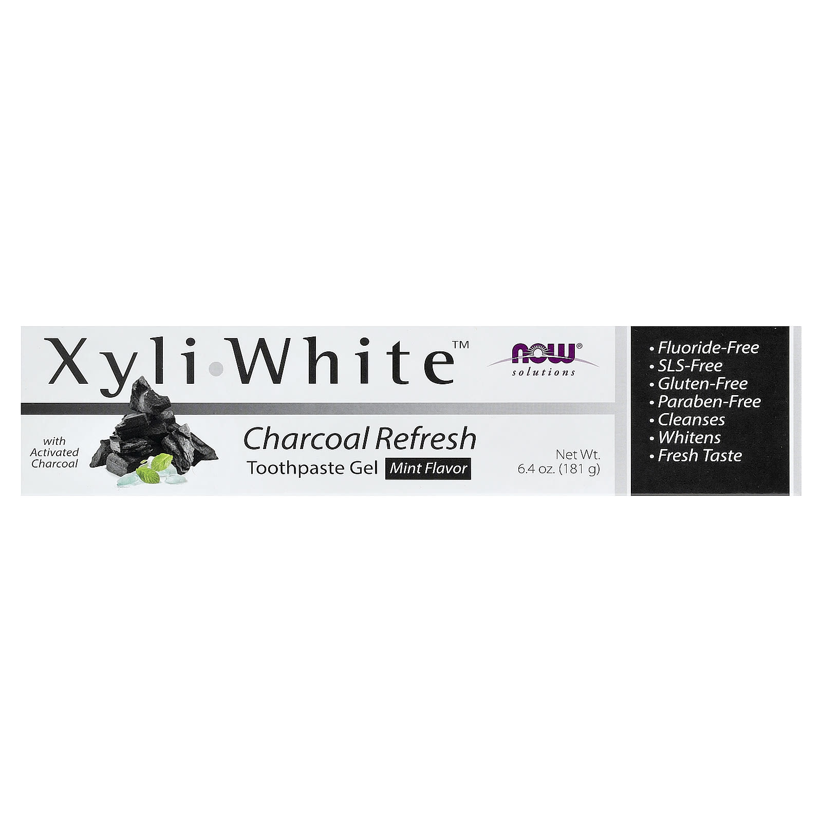 Зубная паста NOW Foods Solutions XyliWhite™ Charcoal Refresh Gel, вкус Mint, 181 г, гель — фото 2