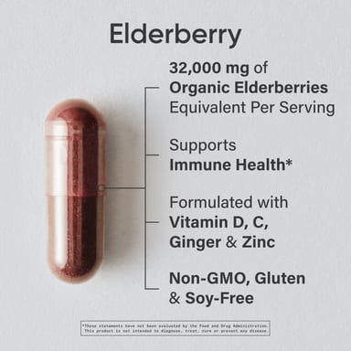 Бузина Sports Research Ginger Zinc & D3, вкус Elderberry With Vitamin C, 60 растительных капсул