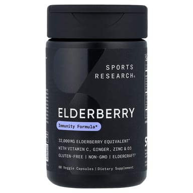 Бузина Sports Research Ginger Zinc & D3, Elderberry With Vitamin C, 60 растительных капсул
