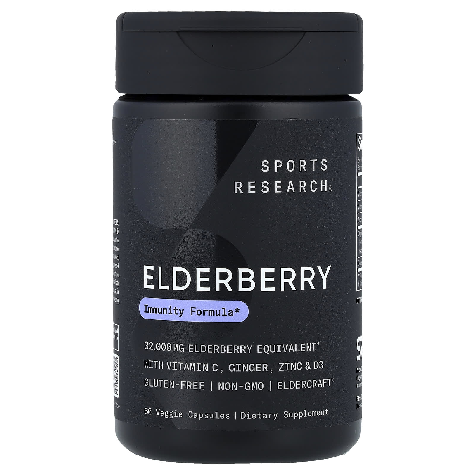 Бузина Sports Research Ginger Zinc & D3, вкус Elderberry With Vitamin C, 60 растительных капсул — фото 6