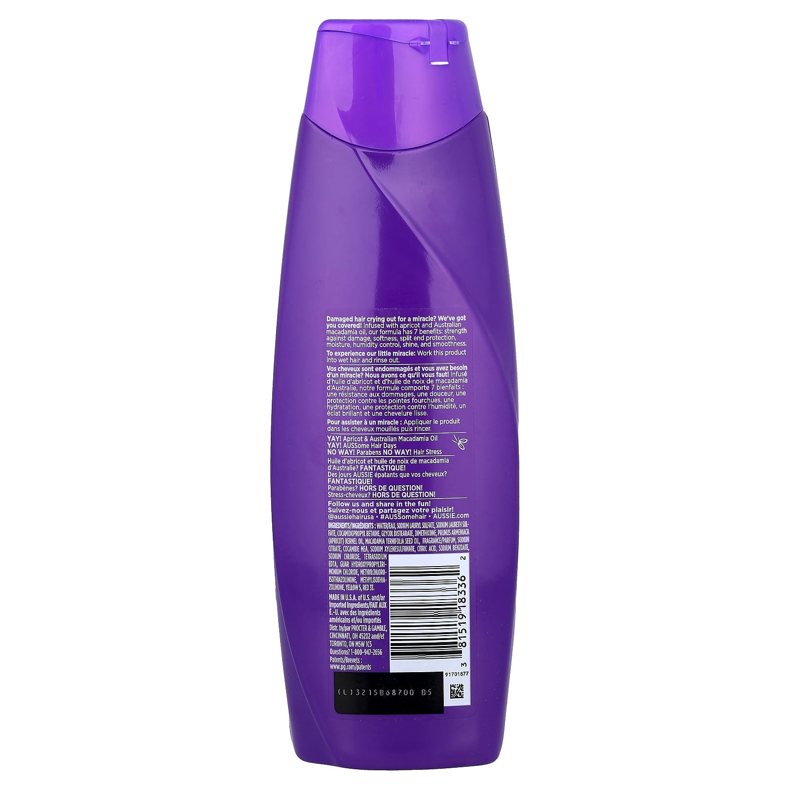 Шампунь Aussie Total Miracle 7-n-1 Apricot & Australian Macadamia Oil, 360 мл, масло — фото 2