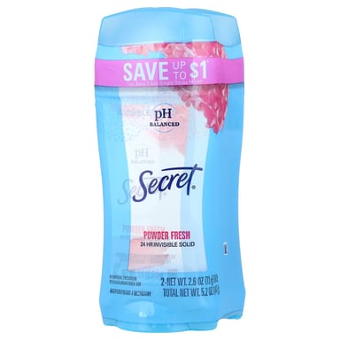 Антиперспирант Secret pH Balanced Invisible Solid /Deodorant Powder Fresh Twin Pack, 73 г, порошок