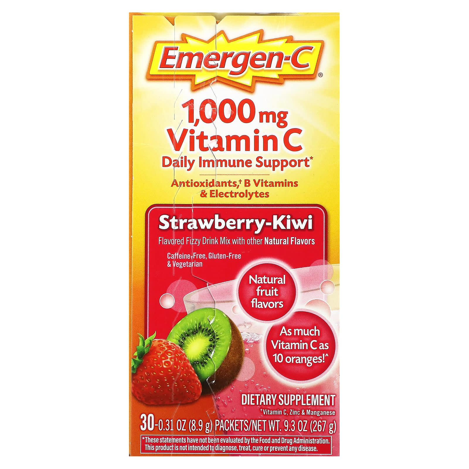 Витамин C Emergen-C Strawberry-Kiwi, оттенок 30 Packets, 1000 мг, 8.9 г, саше — фото 2